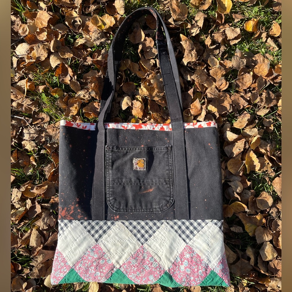🍄SOLD🍄 Carhartt Black and Red Patchwork Tote Bag